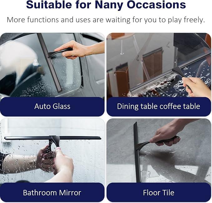 14'' Shower Squeegee, TOOVEM Squeegee for Shower Glass Door for Glass Doors, Windows, Bathroom, Car Windshield, Black - ModernBath