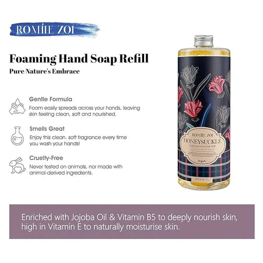 ROMIIE ZOI Foaming Hand Soap Refill, Honeysuckle, Gentle & Moisturizing Formula, 1 L/ 33.8 FL OZ - ModernBath