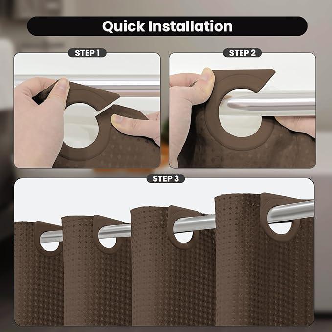 Inhousolu No Hook Waffle Weave Shower Curtain with Removable Snap in Fabric Liner Set for Bathroom, 230 GSM Heavy Duty Weighted Hem, Water Repellent Washable Bath Curtains, 72 x 72 Inch, Brown - ModernBath