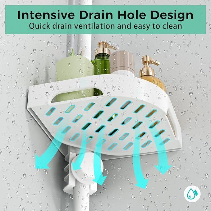 shuang qing 4-Tier Corner Shower Caddy Tension Pole Organizer - Adjustable Rustproof Metal Tension Pole, Plastic Shelves with Safety Guardrail, Bathroom Storage for Shower & Bathtub(White) - ModernBath
