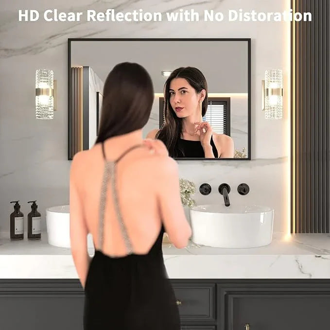 LOAAO 48"X32" Black Rectangle Bathroom Mirror Wall, Matte Black Aluminum Alloy Frame, Tempered Glass, Hangs Vertically or Horizontally, Easy to Install - ModernBath