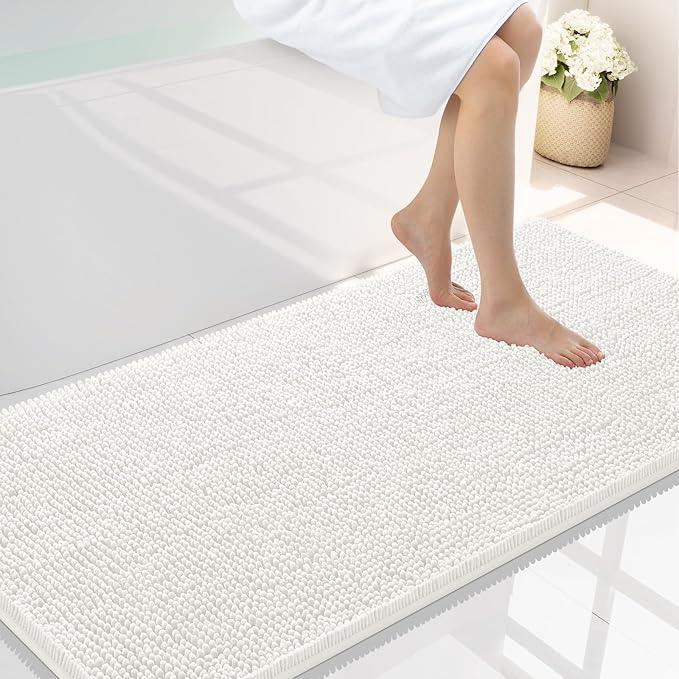 Smiry Luxury Chenille Bathroom Rugs 45x27, Extra Soft and Absorbent Shaggy Bath Mat, Machine Washable, Non-Slip Plush Carpet Runner for Tub, Shower, and Floor, Home Decor Accessories, Ivory - ModernBath