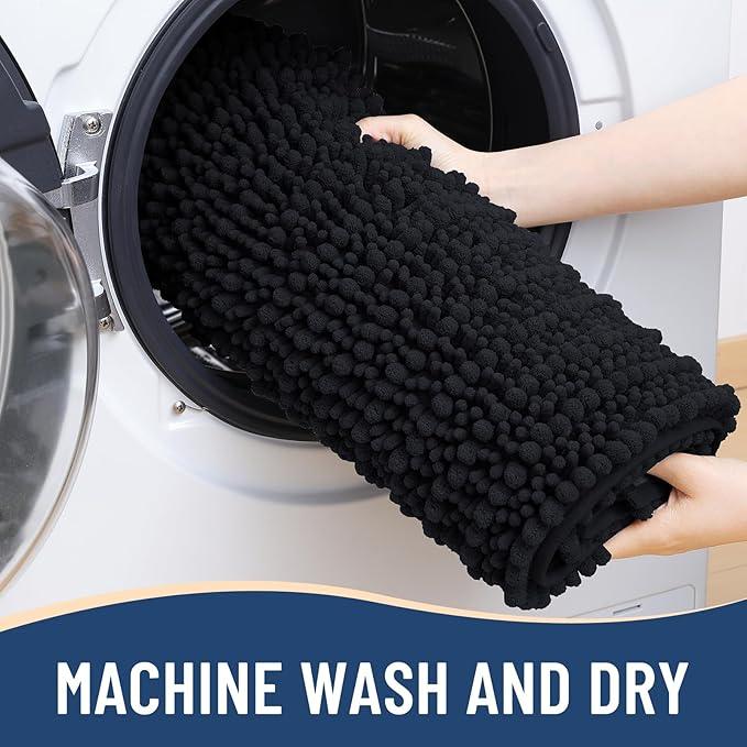 Arotive Luxury Chenille Bathroom Rug Mat, Extra Soft Thick Absorbent Shaggy Bath Rugs, Non-Slip Machine Wash Dry, Plush Bath Mats for Bathroom, Shower and Tub, 50x30, Black - ModernBath
