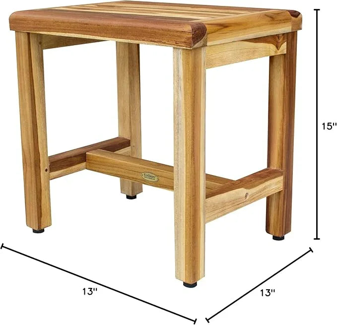 EcoDecors 18 Inch Natural Teak Waterproof Teak Wood Shower Bench Stool Seat Chair For Inside Shower Provides Safety, Storage, and Organization For Bathroom Accessories - ModernBath
