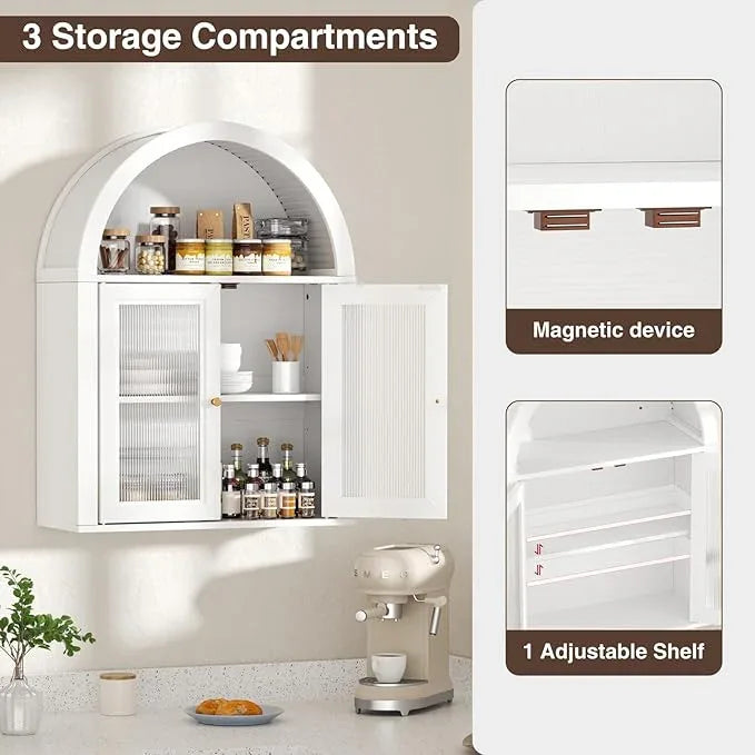 Arched Bathroom Cabinet, Wall Mounted Bathroom Cabinet with Acrylic Doors and Adjustable Shelf, for Kitchen, Living Room, Laundry Room, Restroom, White - ModernBath