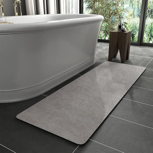 MontVoo -Bath Mat Rug-Rubber Backing Non Slip Quick Dry Absorbent Thin Bathroom Rugs Fit Under Door-Faux Suede Surface Bathroom Floor Mats-Shower Rug for in Front of Bathtub Shower Gray 24"X70" - ModernBath