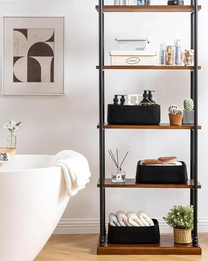 Small Woven Basket, 12 x 8 x 4.5 Inches, Storage Basket for Organizing, Cute Small Rope Shelf Closet Cube Storage Bins Baskets for Shelves, Dog Toy Gift Baskets Empty, 3 Packs, Black - ModernBath