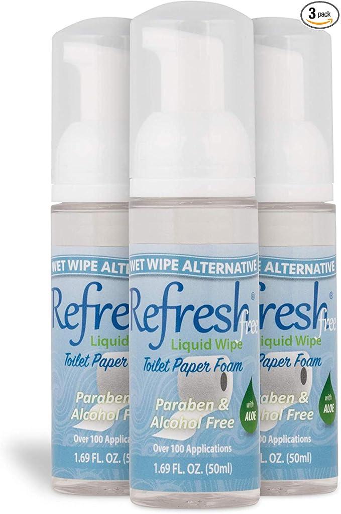 Refresh Liquid Wipe Free - Toilet Paper Foam for Sensitive Skin - Flushable Wet Wipe Alternative - Cleanses & Soothes with Witch Hazel & Aloe - Alcohol & Paraben Free, 1.69 oz (3 Pack) - ModernBath