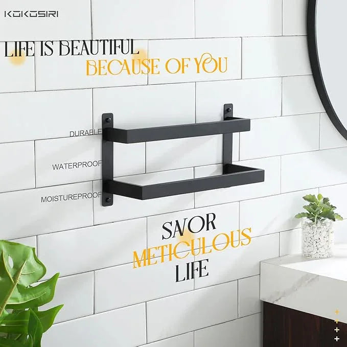 KOKOSIRI Towel Bars Black Bath Towel Holders 16 Inches Bathroom 2-Tiers Ladder Towel Rails Wall Mounted Towels Shelves Rack Stainless Steel, B5008BK-L16 - ModernBath