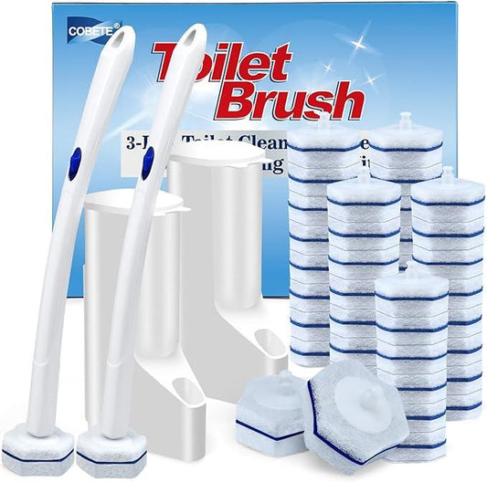 COBETE Disposable Toilet Brush Wand 2 Kit with 40 Refills, Efficient Deep Scrubbing Toilet Bowl Cleaner Wand for Bathroom Toilet Cleaning - ModernBath