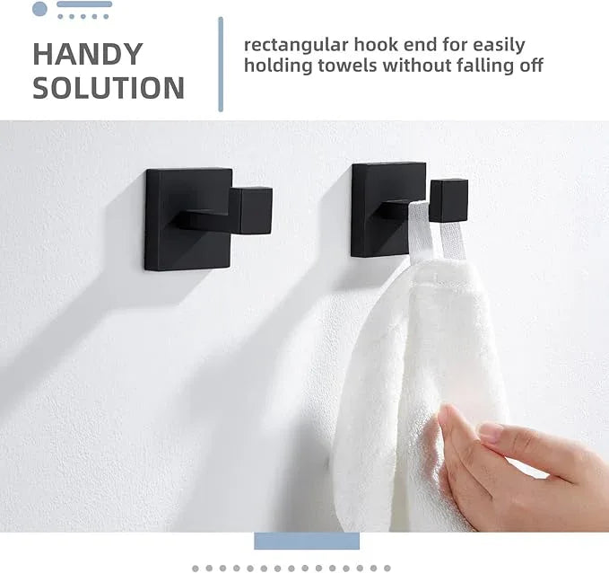 Angle Simple Matte Black Towel Hooks for Bathroom, SUS 304 Stainless Steel Square Wall Coat Hooks, 2 Pack - ModernBath