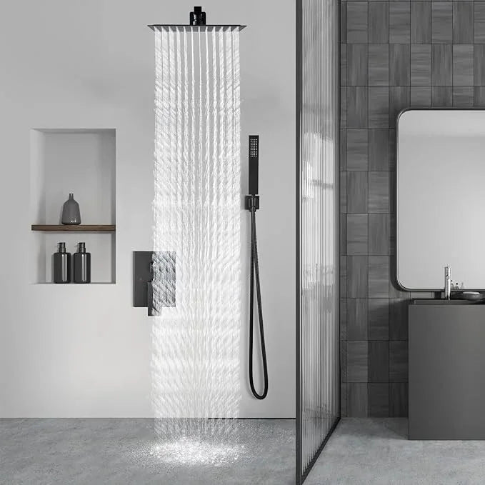 Aolemi Shower Faucet Set Rain Shower System with Handheld Spray Bathroom Shower Combo Rough-in Valve and Shower Trim Kit Included Matte Black 8 Inch Wall Mount Shower Head - ModernBath