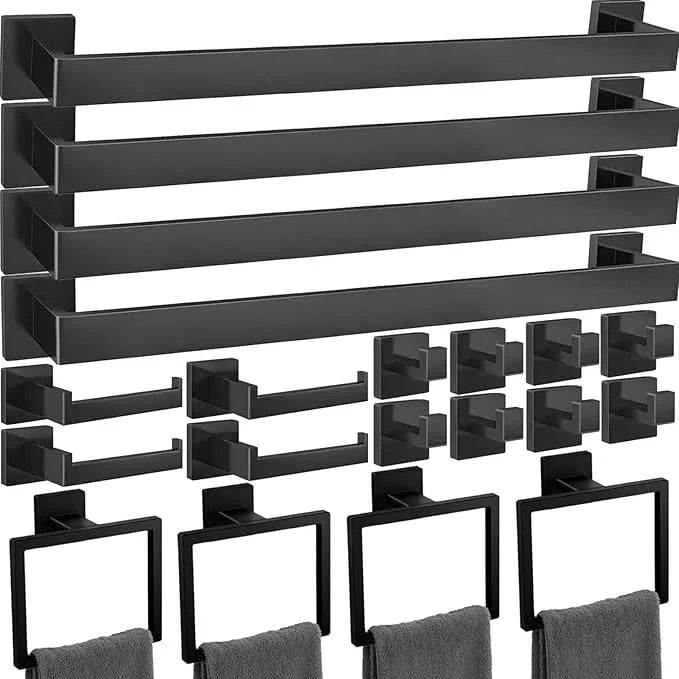 20-Piece Matte Black Bathroom Hardware Accessories Set Including 23.6 Inch Bath Towel Bar, Towel Rings, Bath Toilet Paper Holders, Robe Towel Hooks Set for Bathroom Stainless Steel Wall Mounted - ModernBath