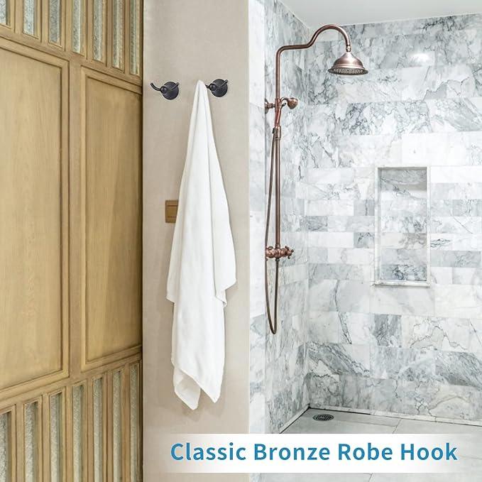 FILTA Bathroom Towel Hooks, Oil Rubbed Bronze Robe & Towel Hooks for Wall Mounted, Traditional Towel and Robe Hooks for Hanging Towels, Bath Towel Holder for Shower(6 Pack) - ModernBath