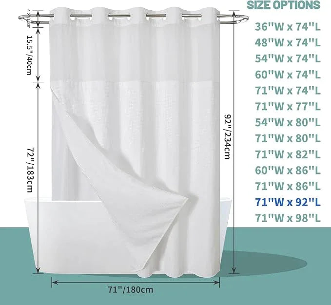 eachope White No Hook Waffle Weave Shower Curtain with snap-in Liner Replacement, 230GSM Waterproof Fabric Hotel Shower Curtain Set for Bathroom, Through Mesh Top Window,71Wx92H - ModernBath