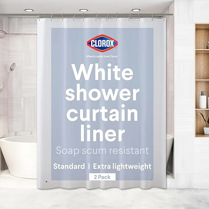 CLOROX Shower Curtain Liner, Premium Lightweight Flexible Waterproof 3g PEVA for Bathroom with Weighted Magnets, Standard Size 70" x 72", White 2 Pack - ModernBath