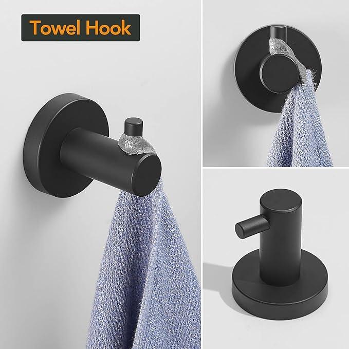 BESy 4 Piece Bathroom Accessories Set Hardware Set (Adjustable Double Towel Bar, Hand Towel Holder, Toilet Paper Holder, Towel Hook) Bath Fixtures Set Wall Mounted SUS304 Stainless Steel Matte Black - ModernBath