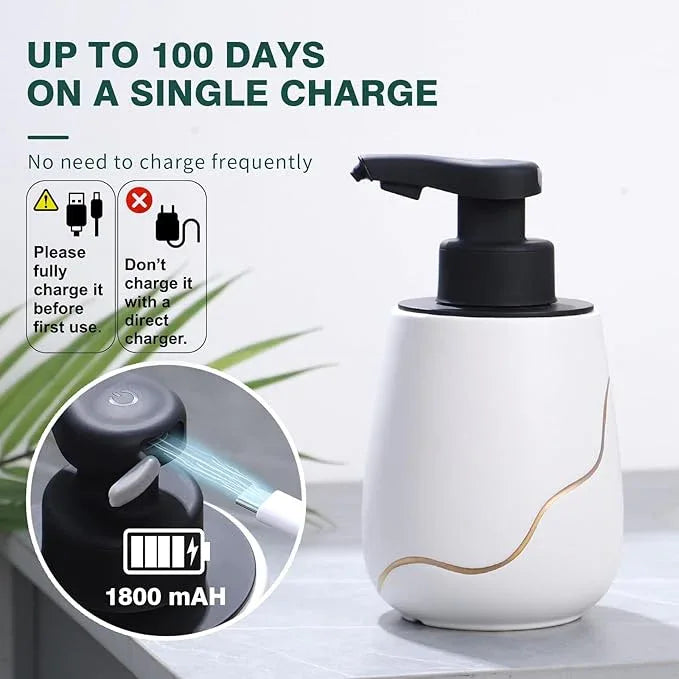 BosilunLife Automatic Foaming Soap Dispenser - Touchless Foam Hand Wash Dispenser for Bathroom Ceramic Smart Electric Auto Dish Soap Dispenser Waterproof, USB C Rechargeable, 17 oz/500 ml - ModernBath