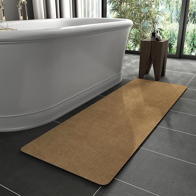 MontVoo -Bath Mat Rug-Rubber Backing Non Slip Quick Dry Absorbent Thin Bathroom Rugs Fit Under Door-Faux Suede Surface Bathroom Floor Mats-Shower Rug for in Front of Bathtub Shower Camel 17"x59" - ModernBath