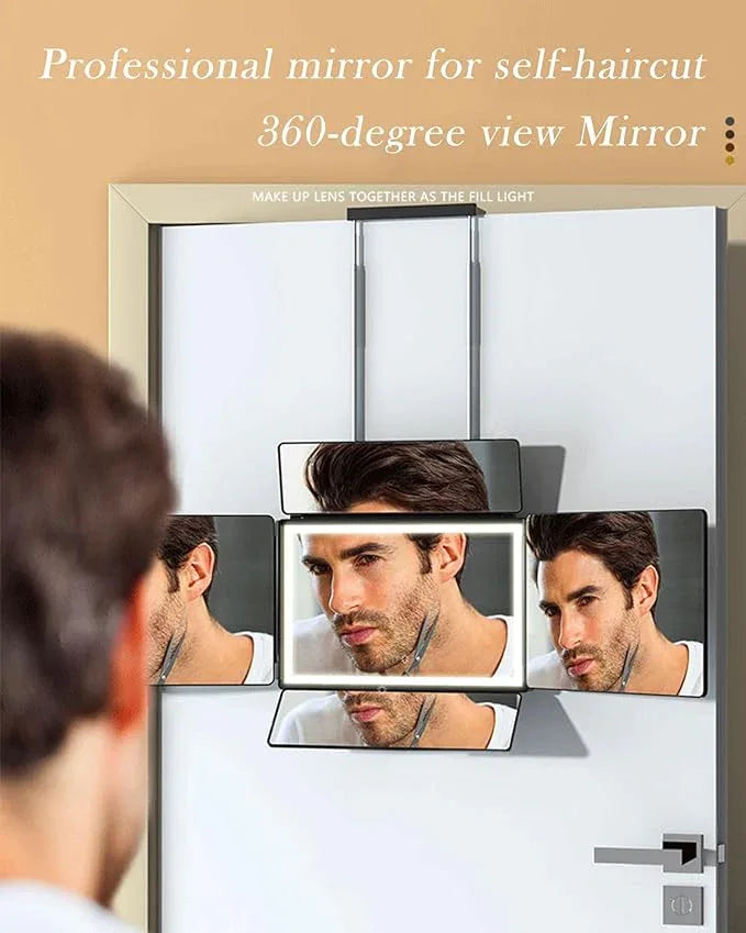 Aokoka 5 Way Mirror with Light for Self Hair Cutting, 360° Barber Mirror for Men Shaving, Makeup Mirror with Height Adjusta for Braiding Hair Styling Dye Hair for Women - ModernBath
