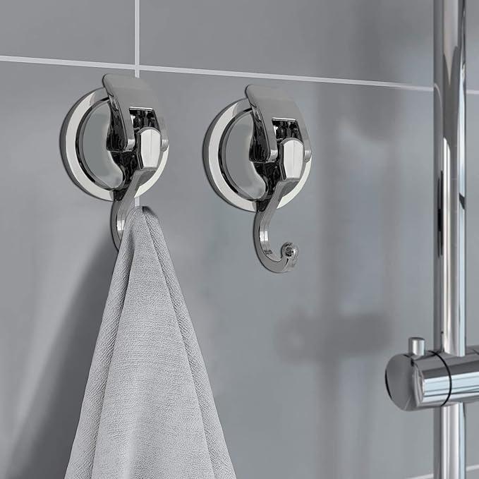 Heavy Duty Suction Cup Hooks for Shower, Bathroom Robe - Vacuum Glass Hooks, Reusable, No Hole Punched, for Garland Decoration (Silver, 6 Pack) - ModernBath
