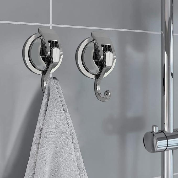 Heavy Duty Suction Cup Hooks for Shower, Bathroom Robe - Vacuum Glass Hooks, Reusable, No Hole Punched, for Garland Decoration (Silver, 2 Pack) - ModernBath