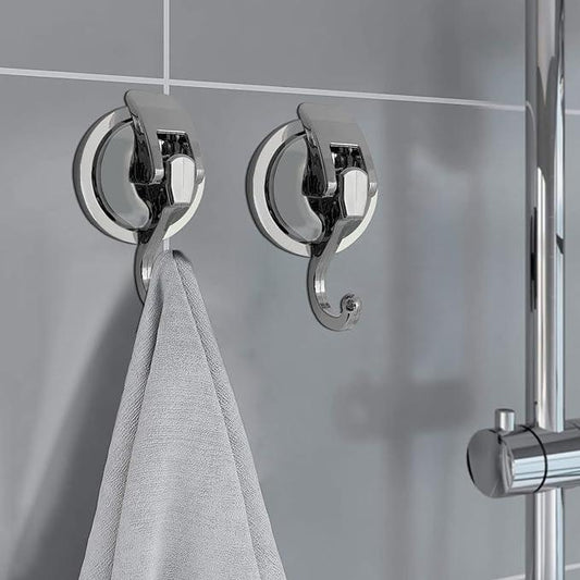 Heavy Duty Suction Cup Hooks for Shower, Bathroom Robe - Vacuum Glass Hooks, Reusable, No Hole Punched, for Garland Decoration (Silver, 2 Pack) - ModernBath