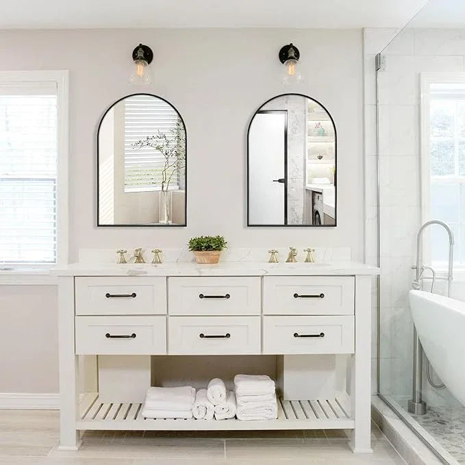 Minuover 24" x 32" Black Arched Mirror, Arch Wall Mirror, Metal Frame Black Bathroom Mirror, Arched Top Bathroom Vanity Mirror for Living Room, Bedroom, Entryway, Tempered Glass, Shatter Proof - ModernBath