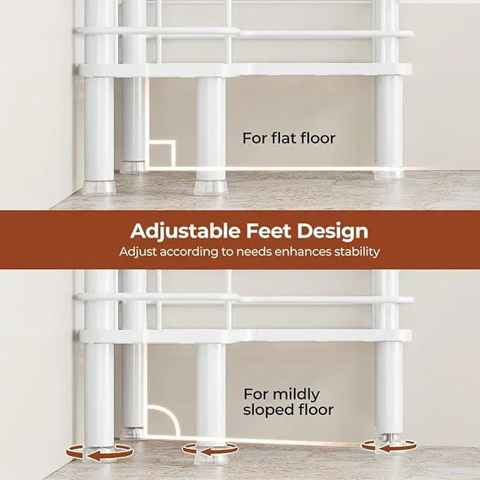 Orimade Rustproof 3 Tier Floor Standing Corner Shower Caddy Organizer with Toothbrush Holder, Large Spacing Floor Shower Shelf Rack Storage Stands with Hooks for Bathroom Kitchen, White - ModernBath