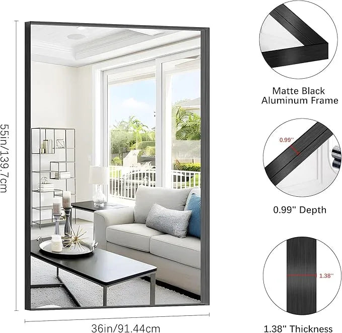 Black Bathroom Mirror, 36x55 Inch Rectangular Deep Frame Mirror, Large Wall Mounted Bathroom Vanity Mirror Over Sink for Bedroom,Restroom, Living Room, Hangs Vertically or Horizontally - ModernBath