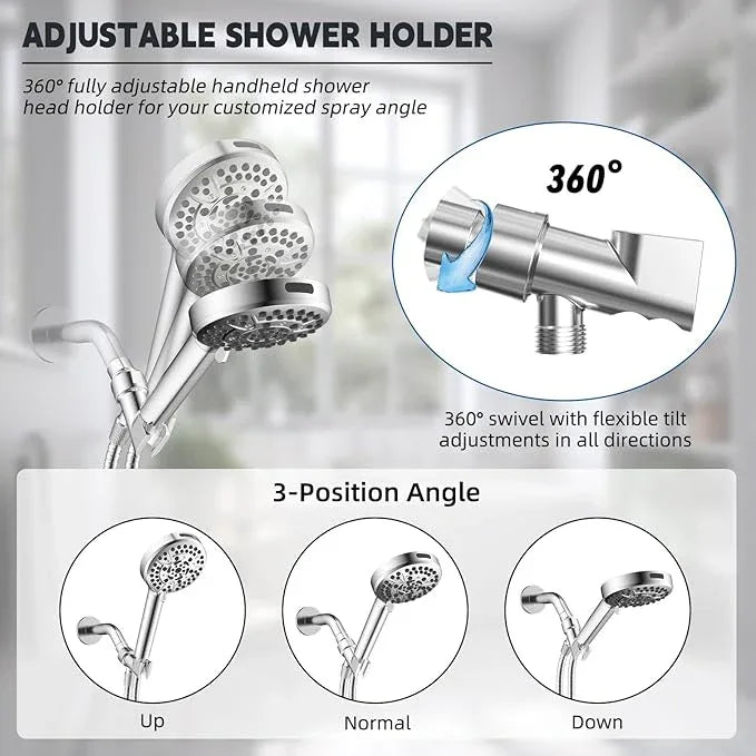 Hibbent Universal All Metal Handheld Shower Head Holder, Adjustable Solid Brass Shower Wand Holder, 2 Size Shower Bracket Holes for Bathroom, Fits All Handheld Showerhead Hoses & Shower Arm, Chrome - ModernBath