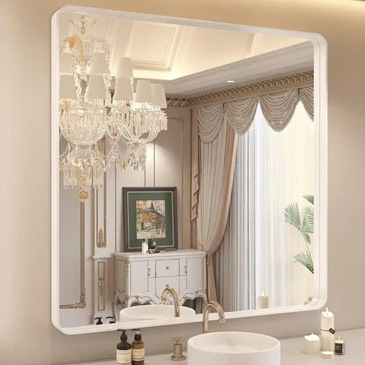 WEER White Bathroom Mirror 36X36 Inch, Rounded Rectangle White Metal Frame Mirror, Matte White Bathroom Vanity Mirror with Tempered Glass, Anti-Rust, Hangs Horizontally or Vertically - ModernBath