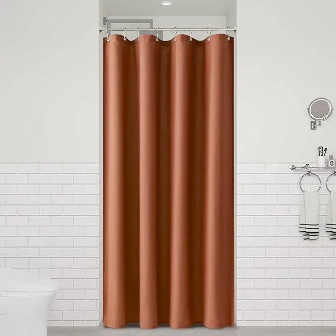 Naturoom Terracotta 42 Inch Boho Shower Curtain - Stall Narrow Half Linen Ultra Thick Fabric Shower Curtain Set with Hooks, Farmhouse Rustic RV Camper Bath Curtains for Bathroom, 42x72 - ModernBath