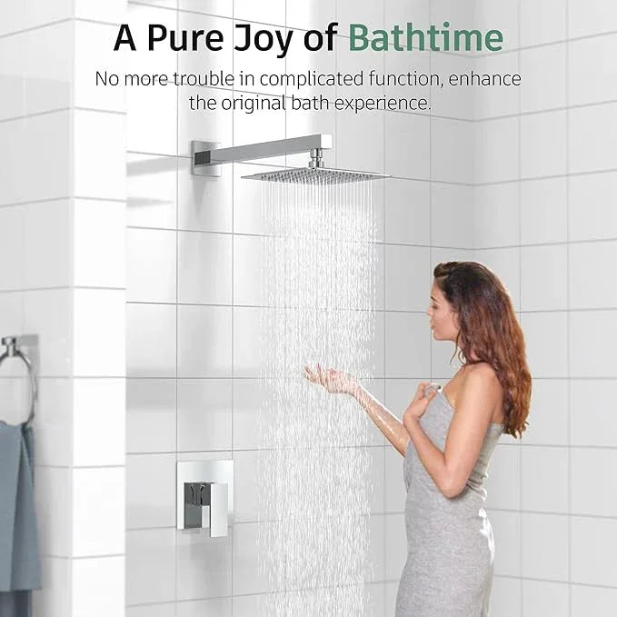 SunCleanse Shower Faucet Set with Valve, 8 Inch Square Shower Head and Handle Set, Single Handle Shower Trim Kit with Extra Long Shower Arm, Polished Chrome - ModernBath