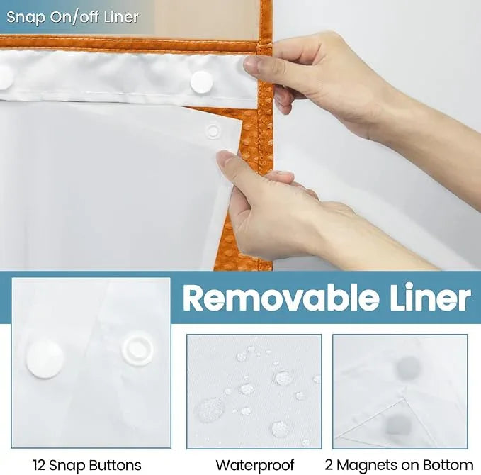 EUTXL Burnt Orange No Hook Shower Curtain with Snap in Liner,230GSM Waffle Weave Shower Curtains for Bathroom,71W x 74H - ModernBath