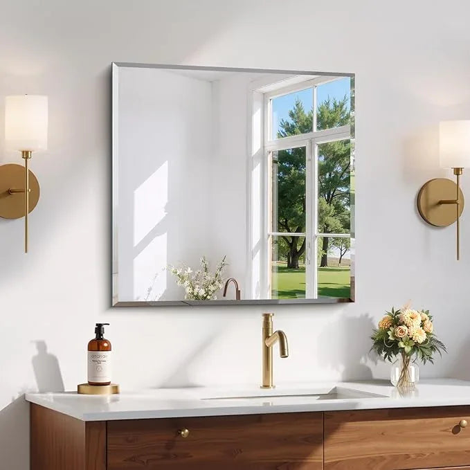 CILIBER Beveled Mirror, 24x24 inch Square Bathroom Mirrors for Wall, Upgraded Shatterproof Frameless Vanity Mirror Over Sink with Beveled Edge for Bathroom,Bedroom,Living Room and Entryway - ModernBath