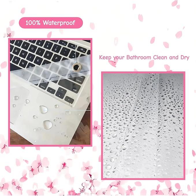 Clear Pink Floral Shower Curtain Liner, Cute Plastic Transparent Cherry Blossom Shower Curtain, Girly Flower Petals Spring Shower Curtains for Bathroom, 72x72 Shower Curtain Set with Magnets 12 Hooks - ModernBath
