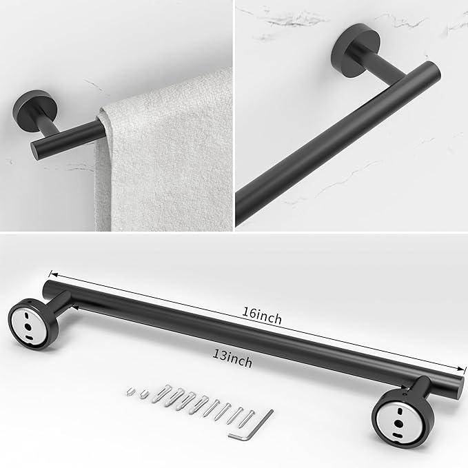 3pc Bathroom Hardware Set with Matte Black Toilet Paper Holder, Towel Ring, Towel Bar SUS304 Stainless Steel Toilet Paper Roll Holder Wall Mount, Bathroom Towel Holder, Towel Rack Set - ModernBath