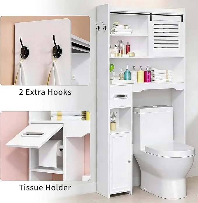Coolfat Over The Toilet Storage Cabinet, Bathroom Storage Cabinet Organizer, Above Toilet Rack with Door and Adjustable Shelves, Space Saver for Restroom, Laundry (White Right Side) - ModernBath