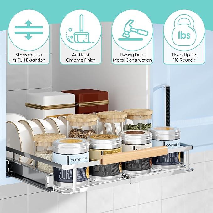 Expandable Pull Out Cabinet Organizer, Adjustable Width:12.3~18.5''W x 22.5''D Under Sink Organizer, Drawer Storage Shelves for Kitchen, Bathroom, Closet, Pantry, Cupboard, Pots, Pans - ModernBath