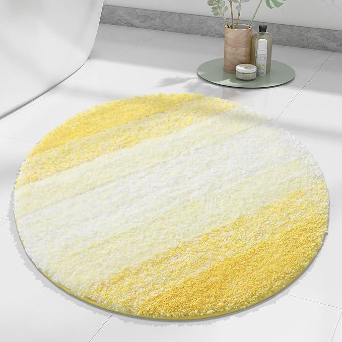 Arotive Microfiber Bathroom Rugs, Shaggy Soft and Absorbent Bath Rug, Non-Slip, Thick Plush Machine Washable Dry Bath Mats for Bathroom, Tub and Shower, 24x24, Yellow, Round - ModernBath