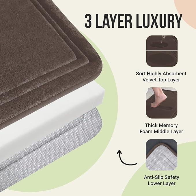 ITSOFT Memory Foam Bath Mat 31x20, Non Slip, Machine Washable, Quick Dry & Absorbent Rugs, Bath Mats for Bathroom Floor, Tub & Shower, Bathroom Rug, Chocolate Brown - ModernBath