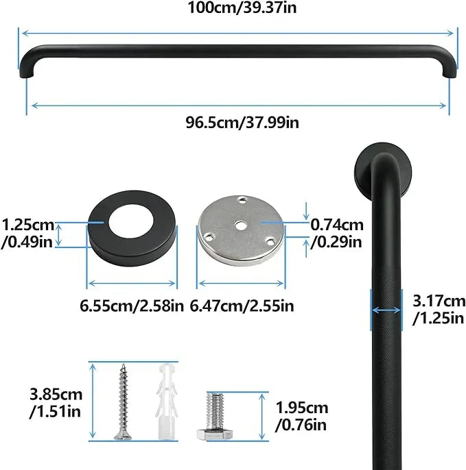 Rackickyer Shower Grab Bar, 2 Pack 39.4 Inch Black Bathroom Grab Bar, 1.25" Diameter 304 Stainless Steel Anti-Slip Grab Bars for Bathtubs and Showers, Handicap Shower Grab Bar for Seniors Elderly - ModernBath