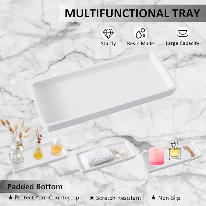 Resin Bathroom Toothbrush Cups Set with Holder and Tray, 4 Pcs Matte White Bathroom Accessories Set Counter Organizer for Sink Home Decor - ModernBath