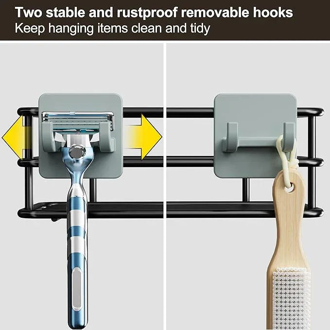 Orimade Adjustable Anti-slip Shower Caddy over Head, Rustproof Bathroom Hanging Shower Organizer with 2 Hooks for Razor, No Drilling Shower Shelves Storage Rack 2 Tier, Black - ModernBath