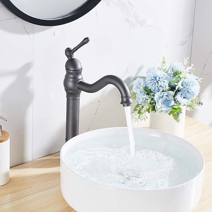 GGStudy Bathroom Faucet 360° Swivel Single-Handle One Hole Bathroom Vessel Sink Faucet Matching Pop Up Drain Grey Farmhouse Bathroom Vanity Faucet - ModernBath