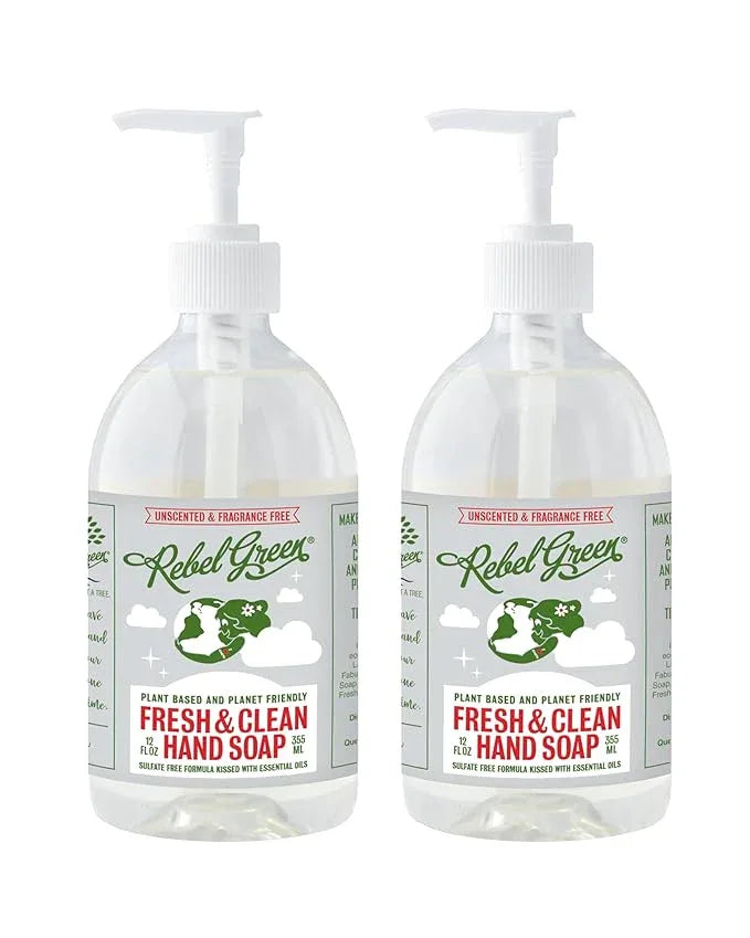 Rebel Green Fresh & Clean Hand Soap - Natural Liquid Hand Soap for Bathroom & Kitchen - Unscented, 12 Fl oz, Pack of 2 - ModernBath