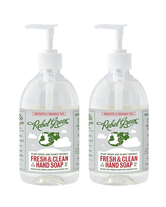 Rebel Green Fresh & Clean Hand Soap - Natural Liquid Hand Soap for Bathroom & Kitchen - Unscented, 12 Fl oz, Pack of 2 - ModernBath
