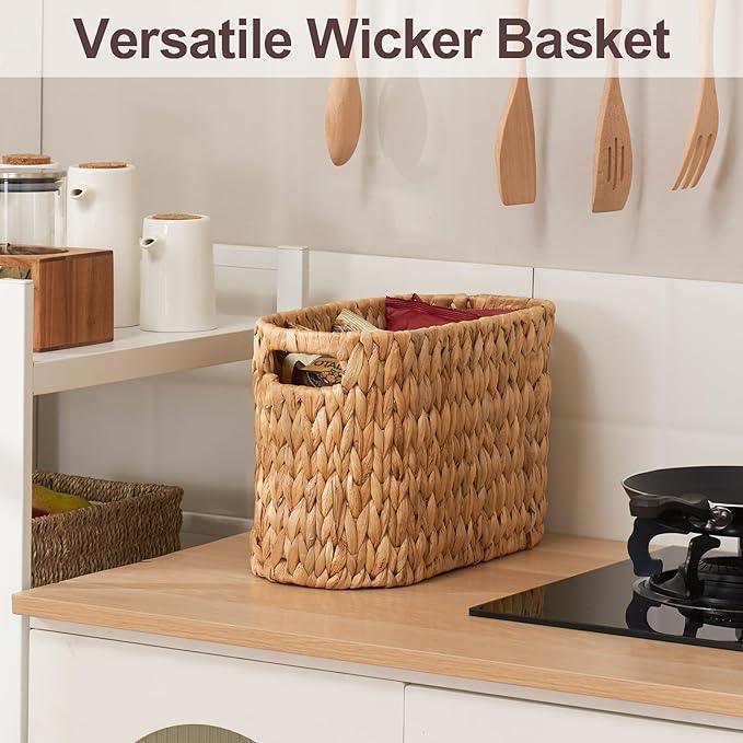 FairyHaus Wicker Toilet Paper Storage Basket with Buit-in Handles, 6 Rolls Natural Water Hyacinth Toilet Paper Holder Stand with Storage, Freestanding Handwoven Toilet Paper Holder Basket for Bathroom - ModernBath
