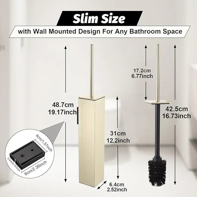 BGL Toilet Brush and Holder Set Brushed Gold Wall Mounted for Bathroom Square Design - ModernBath